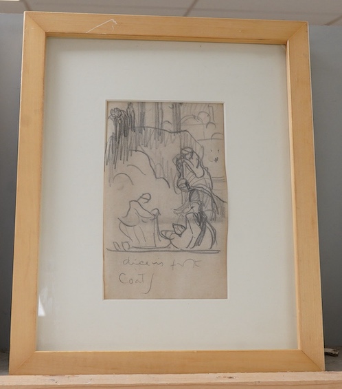 Attributed to Sir Frank Brangwyn R.A., R.W.S. (1876-1967), 'Playing dice', inscribed, pencil on paper, label verso, 18 x 11cm